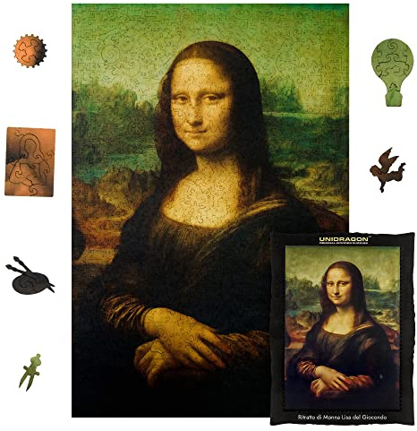 UNIDRAGON Art Mona Lisa Wooden Jigsaw Puzzle for Adults - 1000 Unique Shaped Pieces - 15.35 x 23.2 in (39.5 x 59 cm)