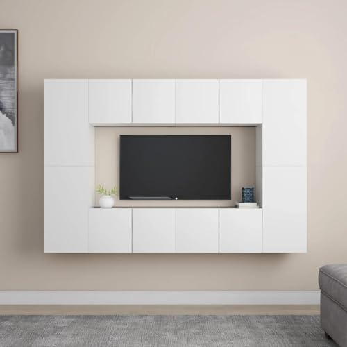faucqel 8-Piece TV Cabinet Set White Wood Composite with 4 Lowboards 60 x 30 x 30 cm and 4 Sideboards 30.5 x 30 x 60 cm, TV Furniture for Living Room, Media Cabinet, Wall Lowboard, HiFi Cabinet, TV