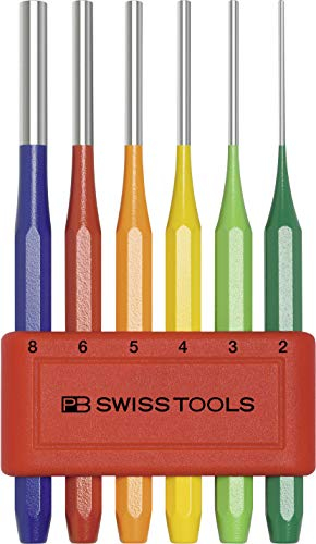 PB Swiss Tools Splinttreiber Satz PB 755.B | 100% Swiss Made | 6-teiliges buntes Durchschlag Set 2/3/4/5/6/8 mm aus Achtkantstahl für sicheres Aus- oder Durchtreiben von Niete, Stift, Bolzen