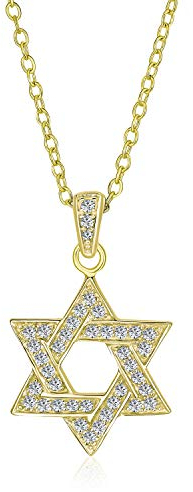 Bling Jewelry Traditionelle Chanukka-Halskette mit Davidstern-Anhänger: CZ-Akzente, 14 Karat vergoldet und Sterlingsilber für Frauen und Teenager Bat Mitzvah