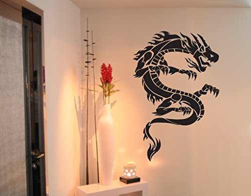 Apalis Wandtattoo No.TM34 Tribal Drachen 3 Drachen Reptil Feuer tribal Asien, Farbe:Schwarz;Größe:45cm x 30cm