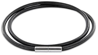 Auroris Echtleder Kette schwarz Dicke 3mm mit Tunnel-Drehverschluss aus Edelstahl/Länge: 55cm