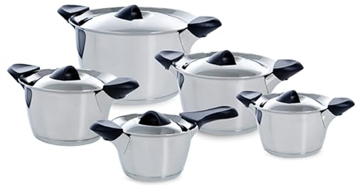 BK Q-Linair Classic Edelstahl Induktionsfähiges 5 teiliges Töpfe und Pfannen Set mit Siebdeckel, Backofen- und Bratrostsicher bis 230C, Stay Cool Griffe, Spülmaschinenfest, PFAS Frei, Silber