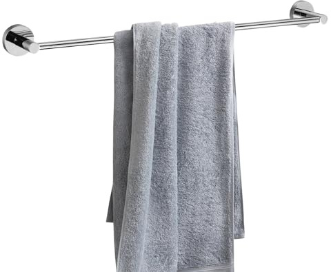 iBathUK Modern Wall Mounted Round Towel Rail Bar Stainless Steel with Anti-corrosion Zinc and Aluminium, Modern Bathroom Accessories, Round Bath Towel Rail