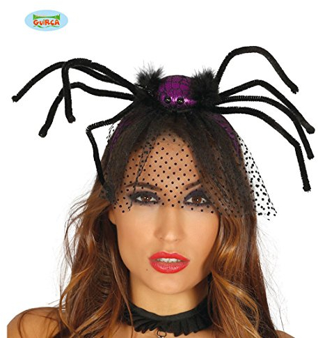 NET TOYS Spinnen Diadem mit Schleier Gothic Spinnenhaarreifen schwarz-lila Schwarze Witwe Haarreif Hexen Kopfschmuck