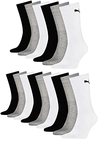 PUMA 15 Paar Sportsocken Tennis Socken Gr. 35-49 Unisex für sie und ihn Farbe:325 - white/grey/black &
