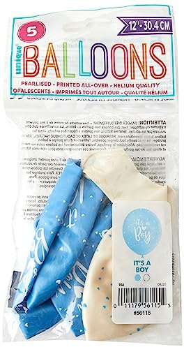 Perlmutt-glänzende Latex-Babyparty-Luftballons - 30 cm - It's A Boy - Blau - 5er-Pack