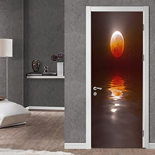 FLFK 3D Luna Rossa Autoadesiva Adesivo per porta Murale Stacca e attacca Foto Adesivo da parete decalcomania Salotto Camera da letto arredamento 77x200cm