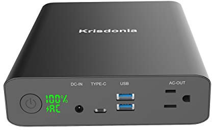 Krisdonia 130W/60000mAh Power Bank/Mini Générateur d'énergie électrique Portable - 1x AC Prise de Courant - 2X USB (QuickCharge) - 1x USB Type-C - Chargeur pour Ordinateur/Smartphone/PC/Drone