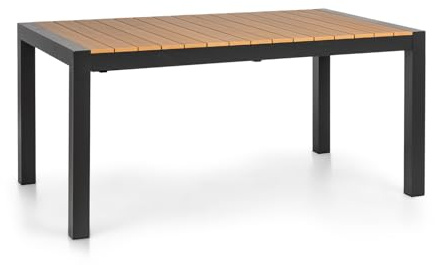 blumfeldt Menorca Expand - Table de Jardin, Extensible, Imitation Aluminium/Bois synthétique, revêtement par Poudre, Pieds réglables, Surface de Table Max. : 213 x 95 cm, Clair/Teck