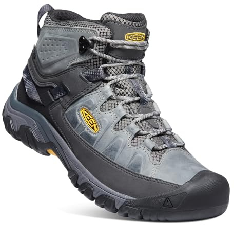KEEN Men's Targhee 3 Mid Height Waterproof Hiking Boots, Drizzle/Keen Yellow, 6.5