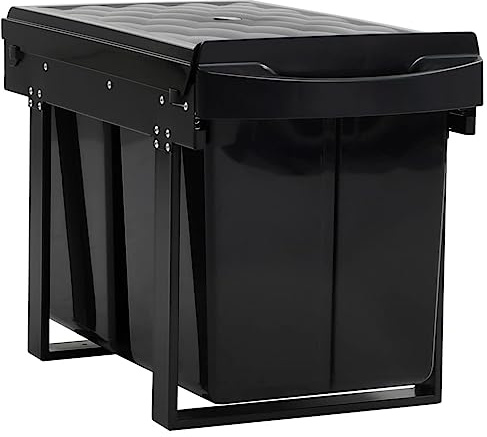 vidaXL Soft-Close 48L Kitchen Cupboard Pull-Out Dustbin with Dual Compartments for Easy Waste Sorting, Quality ABS & Plastic Material, Easy Assembly and Cleaning - Black