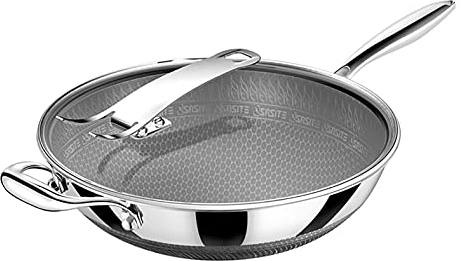 New 316 Stainless Steel Wok No Oily Smoke Double-Sided Honeycomb Non-Stick Pan Induction Cooker Pan (Diameter 34cm)