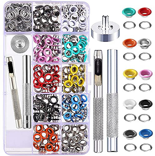 Kit Oeillets, 500 Ensembles Œillets 5mm Œillets, Oeillets Métalliques, 10 couleurs, avec Outil Réglage à 3 Œillets pour Chaussures, Vêtements, Sac, Toile, Bricolage - Style C