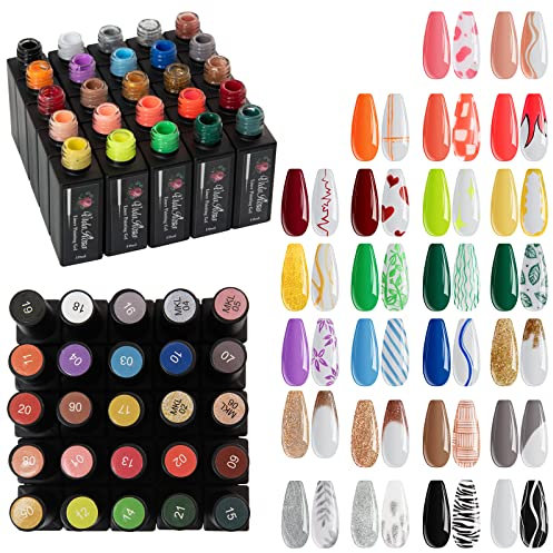 50pcs 25 Farben Gel Nail Liner Polish Pen UV LED Nagellack Gelpolitur Spezial Set für Salon, 3D Nail Art DIY Nageldesign Pull Line Pen Nagelzeichnung, Nagellack für Nägel Maniküre Salon