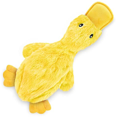 Best Pet Supplies Crinkle Dog Toy for Small, Medium, and Large Breeds, Cute No Stuffing Duck with Soft Squeaker, Fun for Indoor Puppies and Senior Pups, Plush No Mess Chew and Play - Yellow