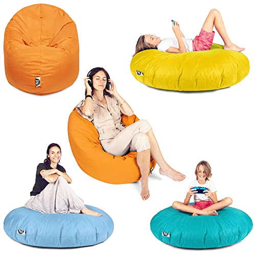 PATCH HOME Sitzsack 2 in 1 Sitzkissen Bodenkissen für Erwachsene & Kinder - Gaming mit Füllung Kissen Sessel BeanBag (Ø 100cm, Beige)