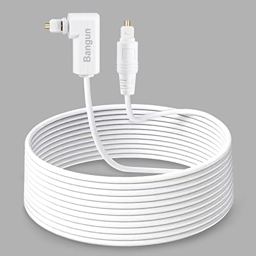 Bangun White Optical Audio Cable 30ft, Slim 90 Degree Digital Audio S/PDIF Toslink Cord, Right Angle Fiber Optic Audio Cable for Sound Bar/TV/PS4/Xbox/Home Theater