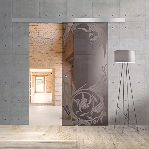 BOSS Porta Scorrevole in vetro modello TOSCANA 60x215 cm (60/80/90 cm) 8 mm, vetro Bronzo, Nano rivestito incolore, kit hardware complete (60x215 cm, DESTRA)