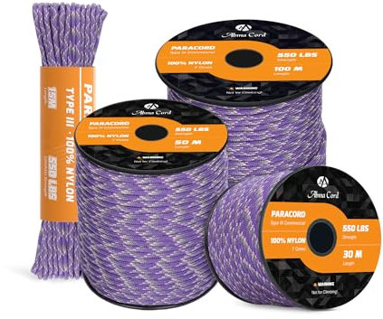 Abma Cord Paracord 550 4mm Nylon Corda (10m-15m-30m-50m) Tipo III Corda da Paracadute a 7 Fili Cavo di Sopravvivenza, Cavo Militare - Max. 250 kg - Napa Valley, 30m