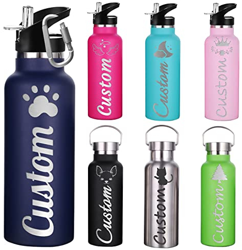 WBgjsnklbnl Bottiglie d'acqua personalizzate con cannuccia, per sport, bottiglia d'acqua isolata con nome inciso, per donne e uomini (350 ml)