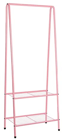 Youyijia Kleiderständer Metall Kleiderstange 60 cm x 151 cm Kleiner Garderobenständer für Schlafzimmer mit Schuhablage Kleiderstange mit Zwei Regalen Kleiderstangen für Kleidung (Rosa)