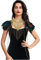 keland Damen Rave Outfit Spitzenkragen Feder Epauletten Schulterklappen Umhang Oberteil mit Ketten Bh Bodychain für Halloween Cosplay (Gold-001)