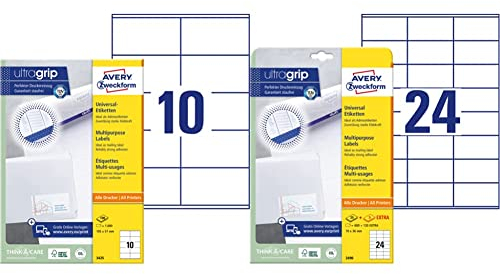 AVERY Zweckform 3425 Adressaufkleber, 100 Blatt, weiß & 3490 Adressaufkleber (600 plus 120 Klebeetiketten extra, 70x36mm auf A4, Papier matt, bedruckbare Absenderetiketten) 30 Blatt, weiß