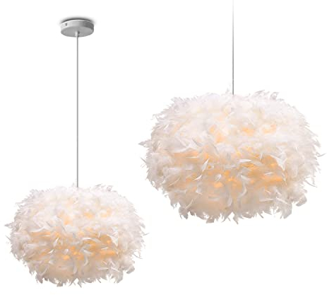 ELINKUME LED Pendelleuchte weiße Feder Lampenschirm, Deckenleuchte für Wohnzimmer, Schlafzimmer, Esszimmer und Kinderzimmer(E27 Lampe Erforderlich, LTCT-YXYM01