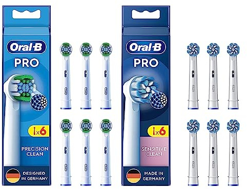Oral-B Pro Precision Clean Aufsteckbürsten, 6 Stück und Pro Sensitive Clean Aufsteckbürsten, 6 Stück, für elektrische Zahnbürste, Original Oral-B Zahnbürstenaufsatz (12 Stück), Made in Germany