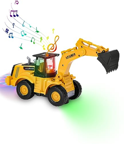 Zawaer Excavadora Juguete,Coche Niños Juguete Excavadora Niños,Caminata Automática,Minería Automática Arena Juguete Niño con Sonido y Luz Vehículos Construcción Vehículos Arenero,Juguete niño 3 años.