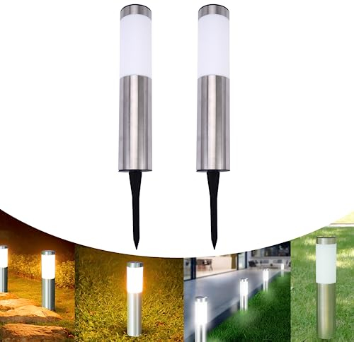 PUCHIKA Solarlampen für außen Garten, 2er Pack Solarleuchten, 6 LEDs Gartenleuchten mit 2 Farbtemperaturen IP65, Auto ON/OFF, 8L x 8B x 56,5H cm für Garten, Terasse, Rasen, Balkon, Wege