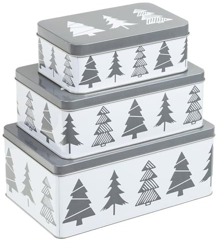 bonsport Keksdosen Set 3-teilig rechteckig - Weihnachten Plätzchendosen Gebäckdosen eckig, Tannenbaum - weiß/grau