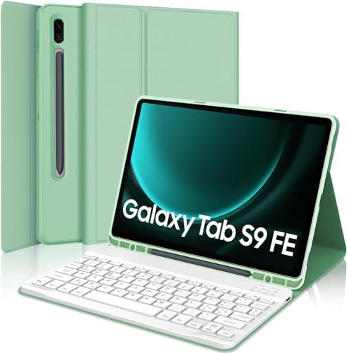 JADEMALL Coque Clavier pour Samsung Galaxy Tab S9 FE 10.9/S10 FE 10.9 - Clavier Samsung Tab S9 FE/S10 FE 10.9 2025, AZERTY Français Clavier Magnétique Détachable Bluetooth, Vert Clair