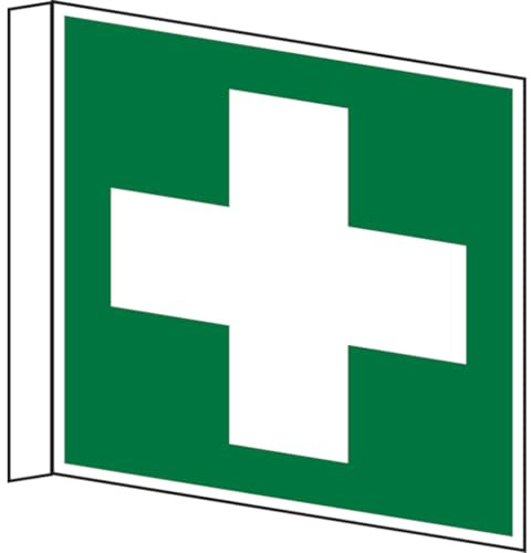 Dreifke® | Schild Rettungszeichen, Erste Hilfe E003 Fahnenschild- 150x150x0.45 mm Aluminium glatt, langnachleuchtend