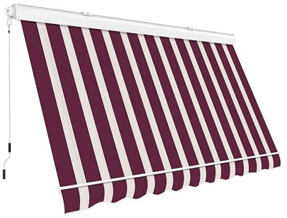 Tenda da sole Cassonata a Caduta in Alluminio Balcone Finestra Soffitto o Parete con Bracci Telo Poliestere 280gr/MQ Impermeabile (BORDEAUX/BEIGE, L250xP250CM)