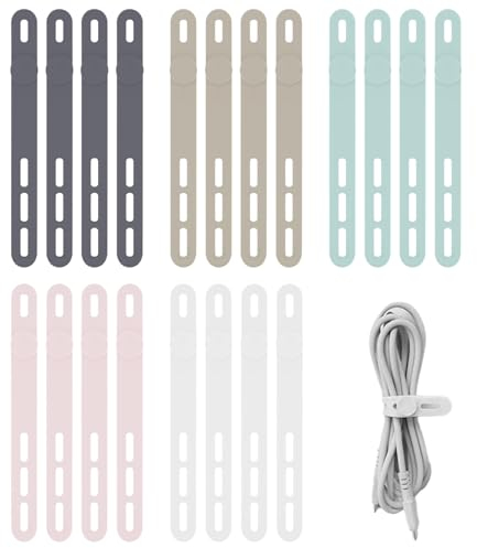 Thapncow 20er-Pack Silikon-Kabelbinder, wiederverwendbare Kabelbinder, Silikon-Kabelbinder, multifunktionales Kabelmanagement, elastischer Leder-Kabel-Organizer, Kabelhalter