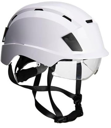 Portwest PS80 Integrated Visor Helmet Safety Head Protection ABS EPS Polycarbonate Shell Integrated Retractable Visor Wheel Ratchet Vented Cooling Airflow Lateral White, One Size