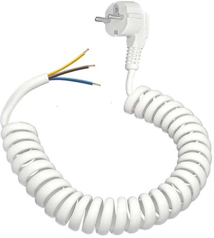 Schutzkontakt Verlängerung, Spiralverlängerung dehnbar von 0,55 m bis 2 m Max, IP20 Verlängerungskabel, Verlängerung (230V/16 A), Spiral Kabel mit Schuko Stecker, Spiralkabel 3 adrig, weiß
