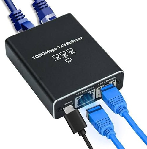 Teaque Gigabit Ethernet Switch 3 Port- Ethernet Splitter 1 to 3, Network Switch with USB-C Power Cable, LAN Internet Splitter Ethernet for Computer, Hub, Router, Set-Top Box, Digital TV