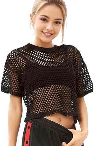 Adorling Camiseta de Rejilla para Mujer – Estilo Retro de los años 80 – Top Deportivo, Casual y Moderno para Verano, Fiestas y Festivales