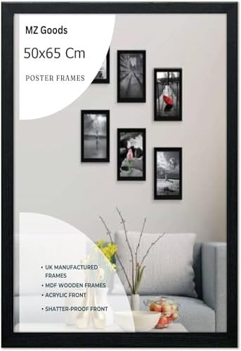 Modern Mdf Wooden Wide Black Frame | 50x65 Cm Poster Frames Durable Sleek Acrylic Front | Jigsaw Puzzle Picture Frames Large Art Display For Home & Office Décor