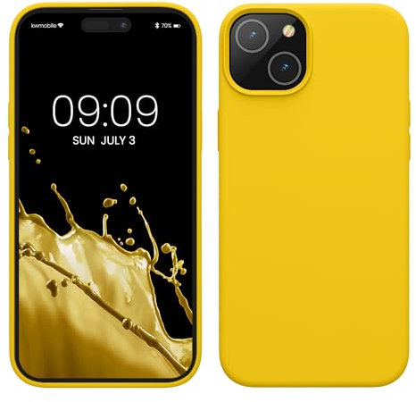 kwmobile Carcasa para iPhone 15 Plus Funda - Case TPU y Silicona para Smartphone con Interior de Microfibra - Suave Protector antigolpes para móvil - Amarillo chillón