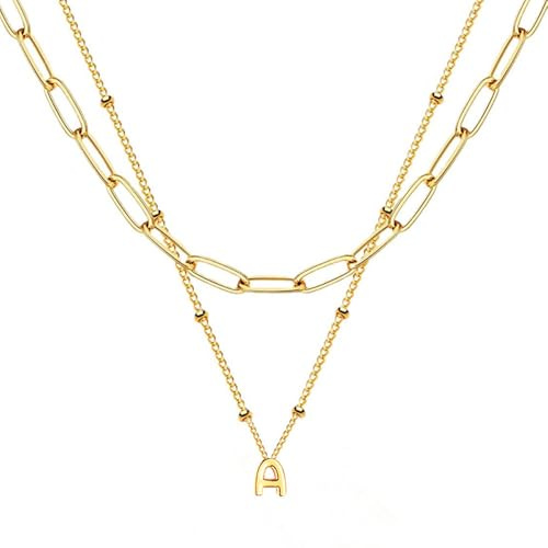 XFSRG Buchstabe D Halskette Gliederkette Mehrschichtig Layered Kette Anhänger Schmuck Damen Elegant Minimalistisch