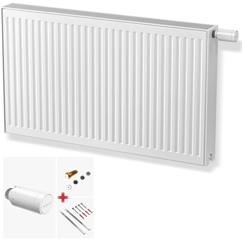 DESIGNO Universalheizkörper Kompakt & Ventilheizkörper Typ 22 -BH-600 x BL-900 | inkl. Buderus Thermostatkopf - Ventil - Montagezubehör | Wärmeleistung 1.579 Watt