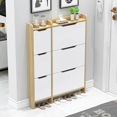 Freistehender, versteckter Schuhschrank mit 3 Klappschubladen für den Eingangsbereich, modernes Schuhregal, Aufbewahrungs-Organizer für Flur, Schlafzimmer, Wohnzimmer – Kippeimer, Schuhschrank (Größe: