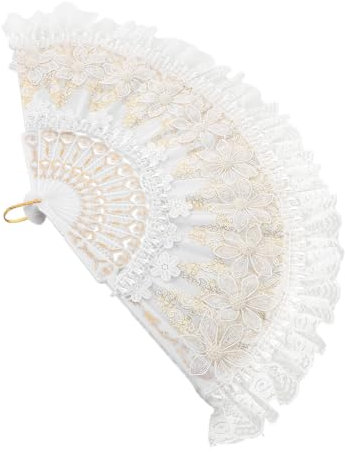 GALPADA Lace Fan Bridal Hand Fans Japanese Hand Fans Silk Folding Fans Handheld Folding Fan Halloween Hand Fans Chinese Hand Fans Silk Hand Fan Fabric Hand Fan Lace Folding Fan White Cloth