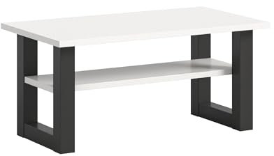 xonox.home Tisch Seattle Couchtisch Wohnzimmertisch Tisch Wohnzimmer Sofatisch in Fußgestell grau Nb. Tischplatte weiß, ca. 90x42x50cm eckig mit Ablage