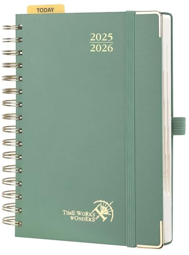 POPRUN Tagesplaner 2025 2026 Ringbuch mit Hardcover 21,5 x 14,5 cm, Tageskalender A5 1 Tag 1 Seite (Montag - Sonntag), Terminplaner (Aug.2025-Jul.2026) mit Plastiklineal - Mitternachtsgrün
