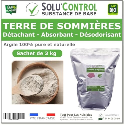 Terre de Sommières 3 kg - Détachant Naturel et Absorbant - Élimine les Odeurs d'Urine, Litière de Chat, Tapis, Cendriers